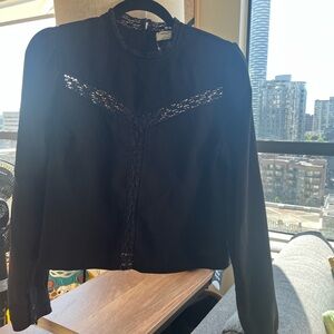 Black Lace-Yoke Women's Blouse
